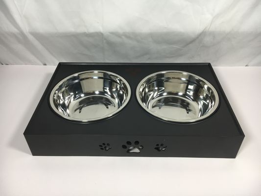 Μαύρο από ανοξείδωτο χάλυβα διπλό μπολ στέκεται για μεγάλα σκυλιά Δεν υπάρχει διαρροή Αδιάβροχο ρυθμιζόμενο ύψος προστασία του τραχήλου