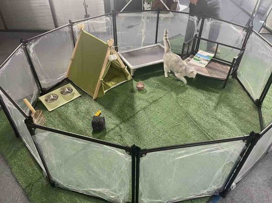 Εργοστάσιο πολυτελείας ακρυλικού αλουμινίου αποσυναρμολογήσιμο παιγνίδι κατοικίδιων κατοικίδιων γάτας Κένελ Σπίτι σκύλος φράχτης πένα διαφανές χαρτόνι προσαρμοσμένο κουμπί λογότυπο