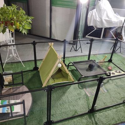 Εργοστάσιο πολυτελείας ακρυλικού αλουμινίου αποσυναρμολογήσιμο παιγνίδι κατοικίδιων κατοικίδιων γάτας Κένελ Σπίτι σκύλος φράχτης πένα διαφανές χαρτόνι προσαρμοσμένο κουμπί λογότυπο